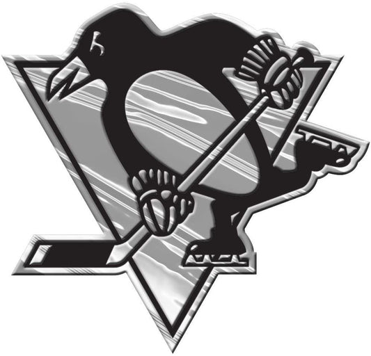 Pittsburgh Penguins Silver Chrome Color Auto Emblem Molded Raised Adhesive Tape Backing