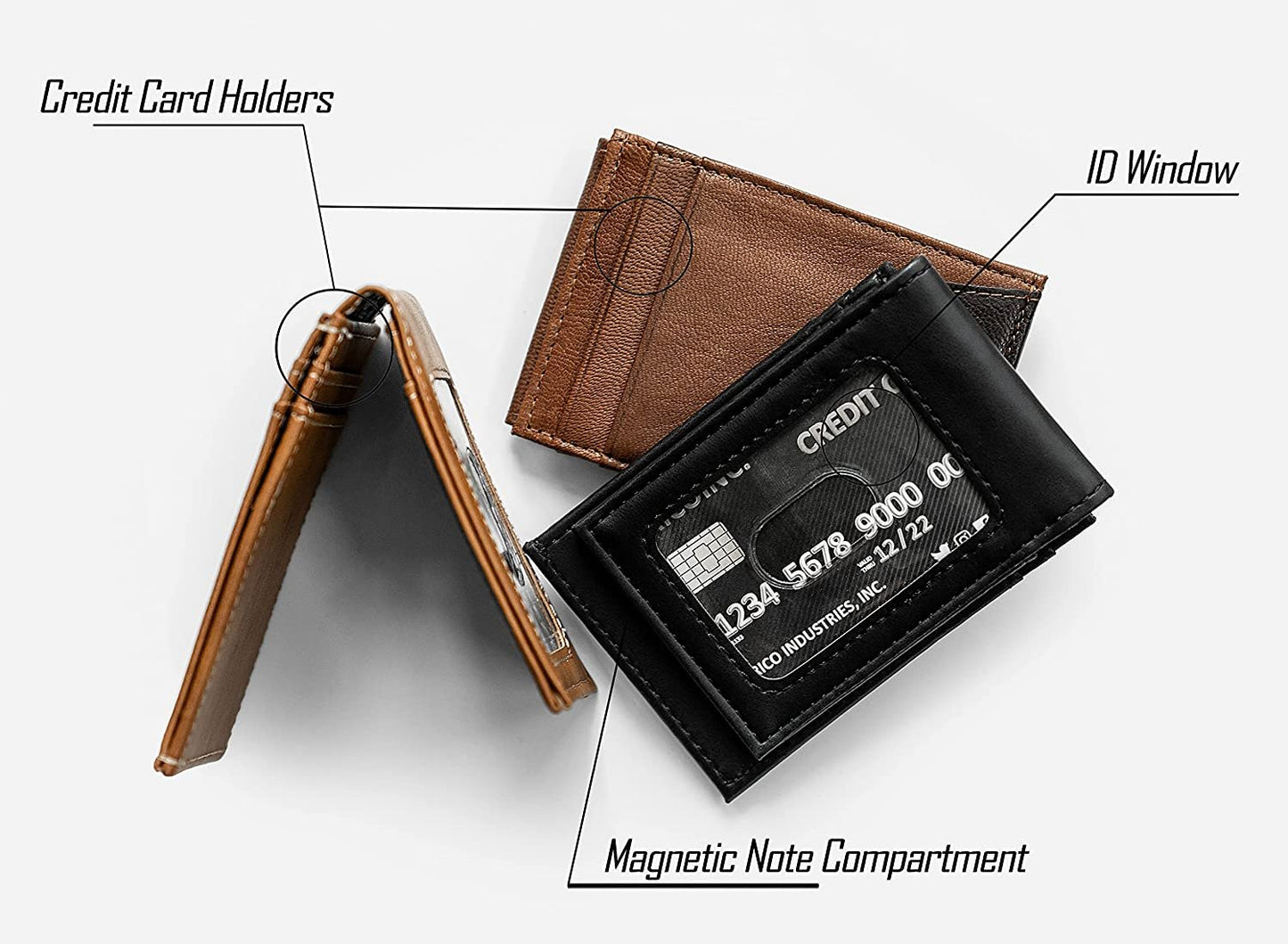 Minnesota Wild Premium Black Leather Wallet, Front Pocket Magnetic Money Clip, Laser Engraved, Vegan