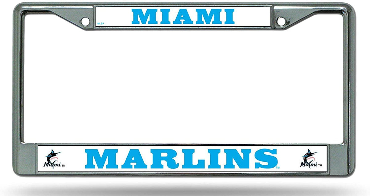 Miami Marlins Chrome Metal License Plate Frame Auto Tag Cover, 12x6 Inch