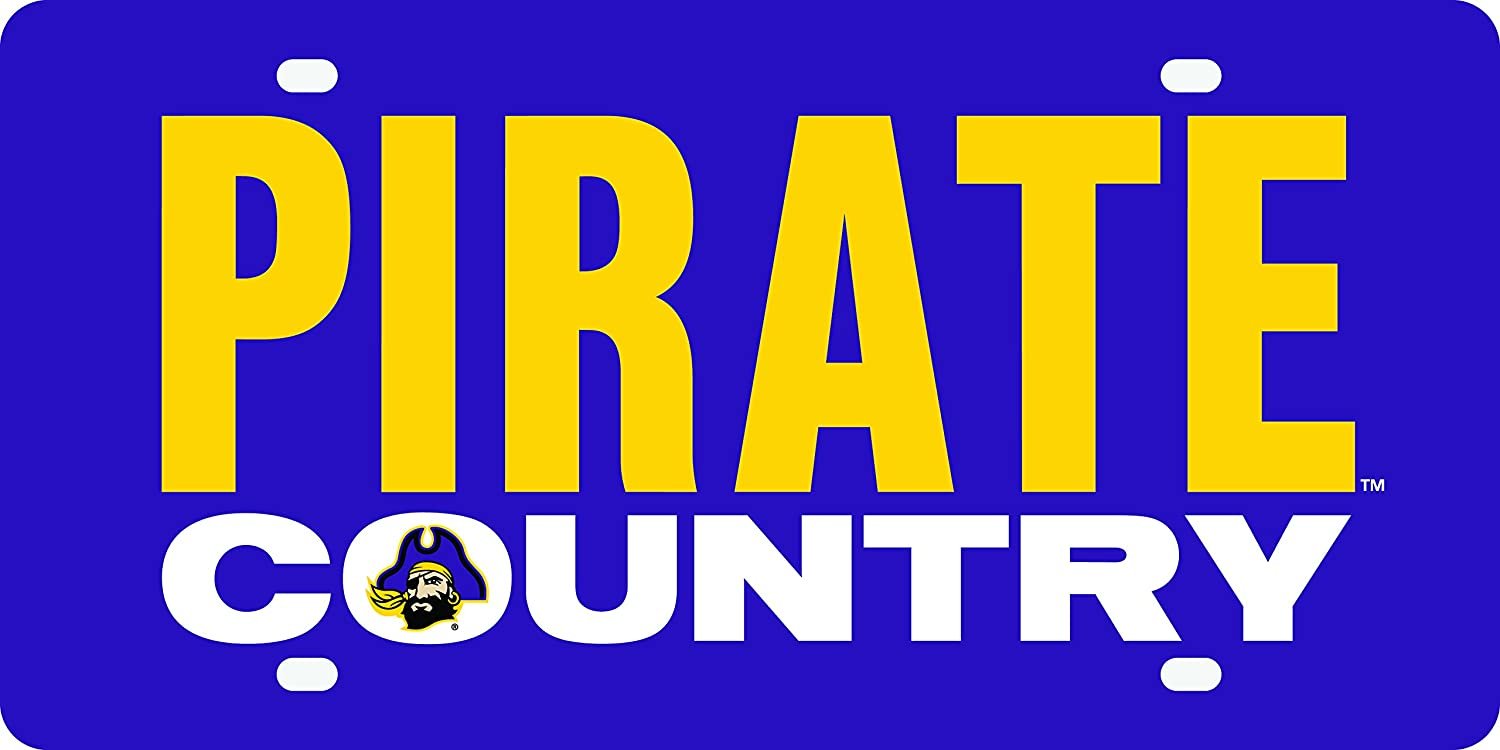 East Carolina University Pirates Premium Laser Cut Tag License Plate, Mirrored Acrylic, Inlaid, Country Design, 12x6 Inch
