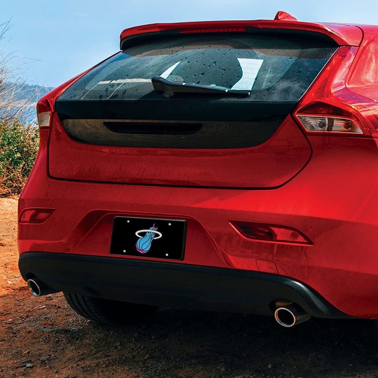 Miami Heat Premium Laser Cut Tag License Plate, City Lights, Black Mirrored Acrylic Inlaid, 12x6 Inch