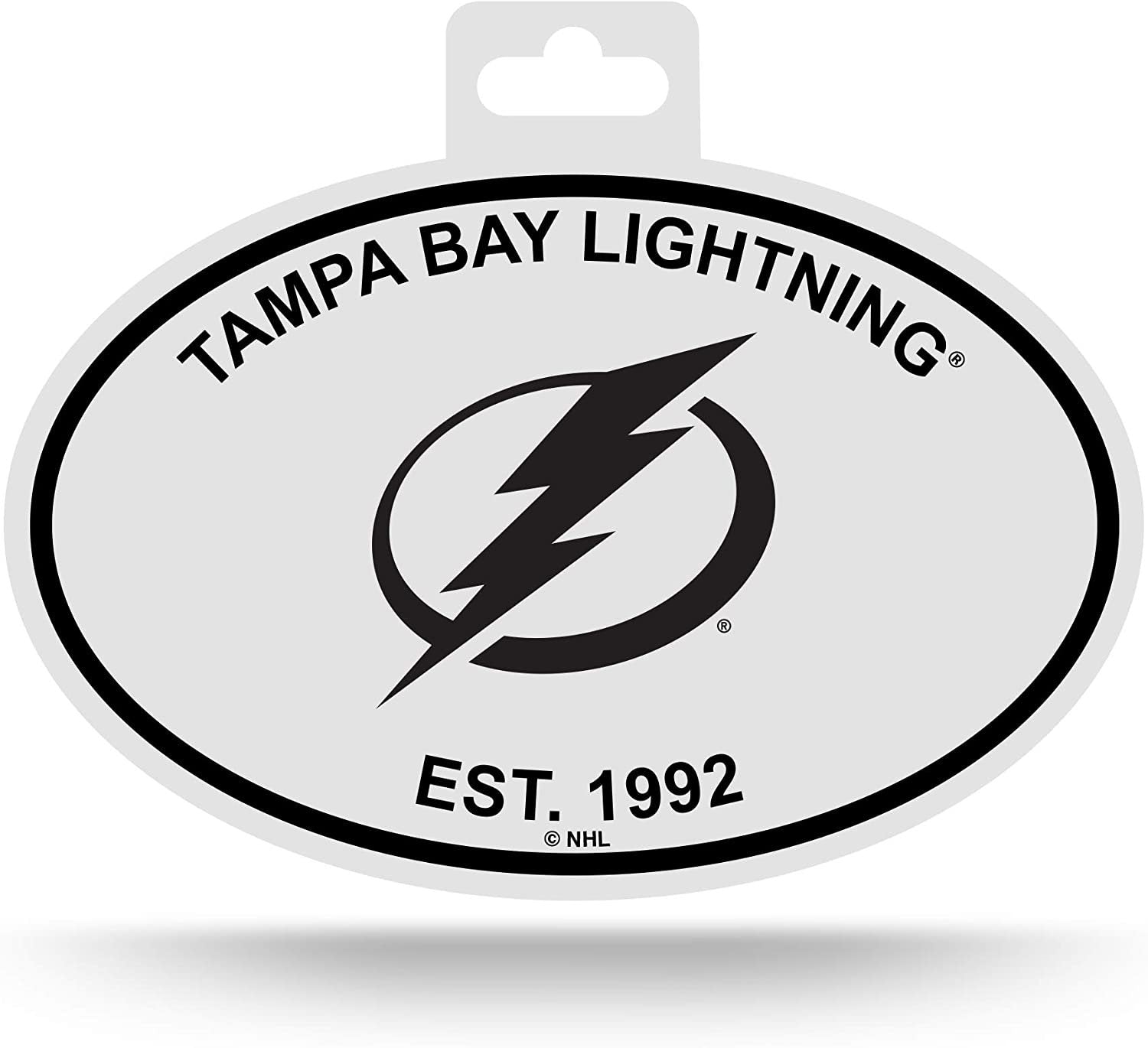 NHL Rico Industries Black and White Team Logo Oval Sticker, Tampa Bay Lightning , 6 x 4.45-inches