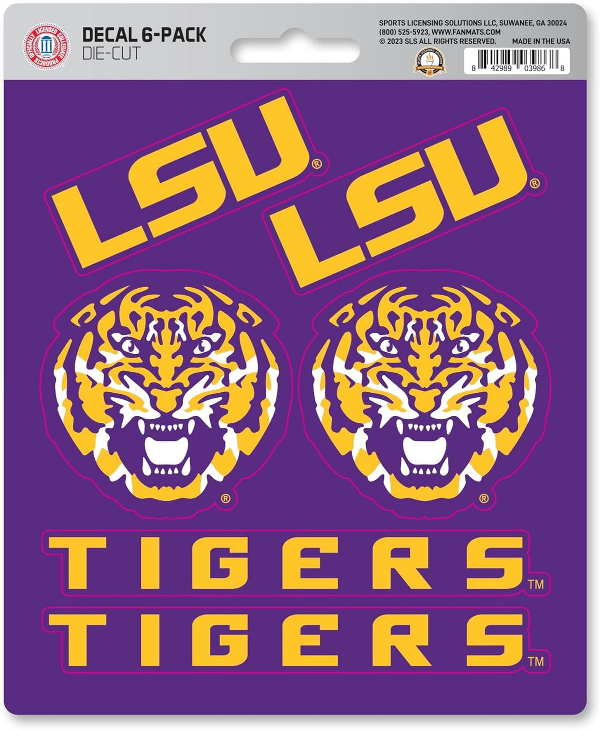 Louisiana State University LSU Tigers 6-Piece Decal Sticker Set, 5x6 Inch Sheet, Gift for football fans for any hard surfaces around home, automotive, personal items