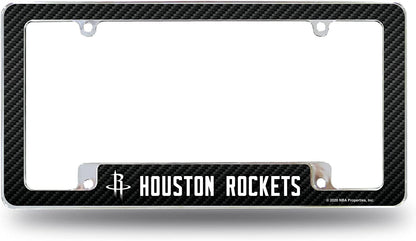 Houston Rockets Metal License Plate Frame Chrome Tag Cover Carbon Fiber Design 6x12 Inch
