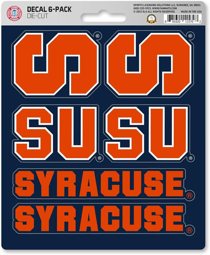 Syracuse University Orange 6-Piece Decal Sticker Set, 5x6 Inch Sheet, Gift for football fans for any hard surfaces around home, automotive, personal items