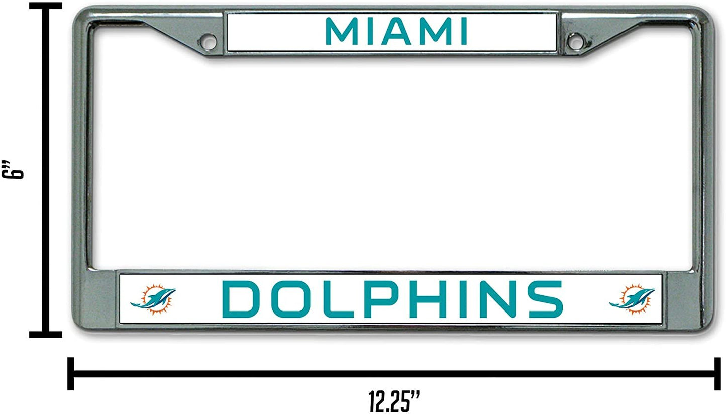 Miami Dolphins Metal License Plate Frame Chrome Tag Cover 6x12 Inch