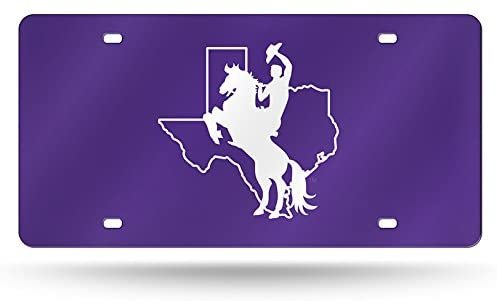 Tarleton State University Texans Premium Laser Cut Tag License Plate, Purple Mirrored Acrylic Inlaid, 12x6 Inch