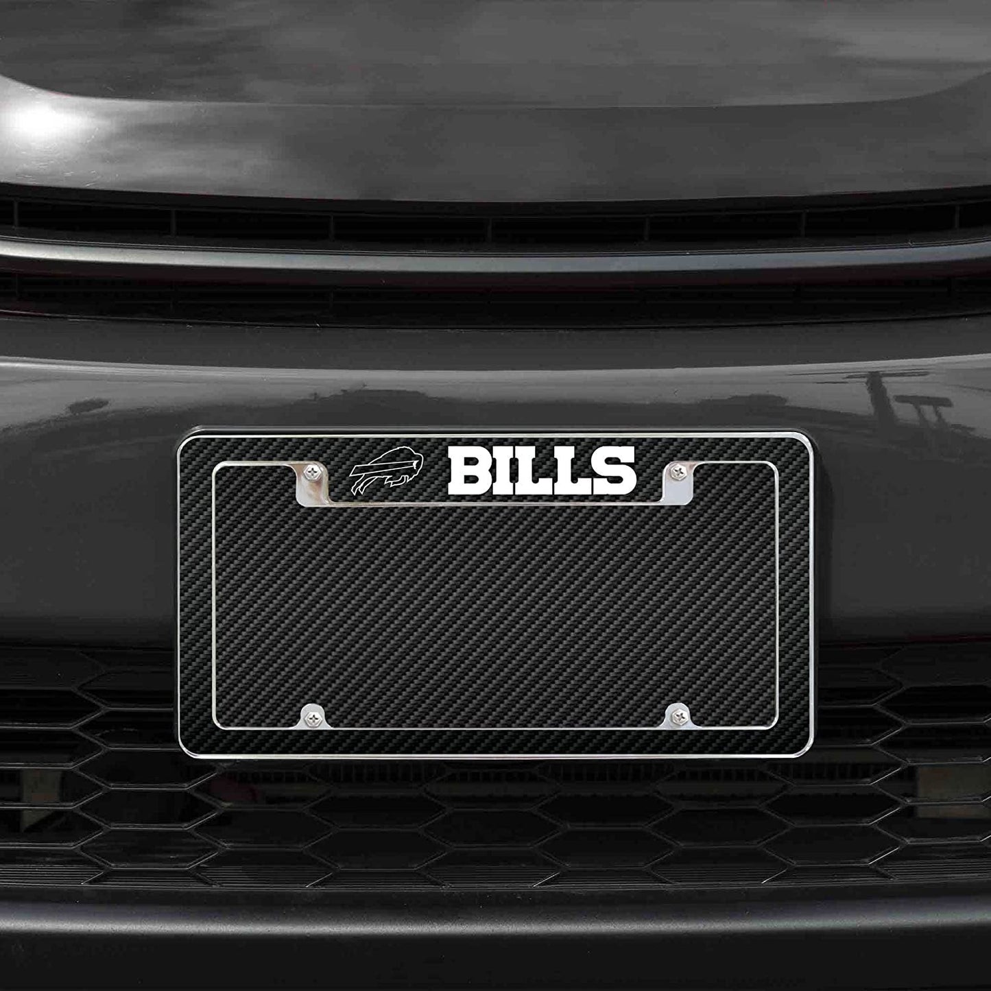 Buffalo Bills Metal License Plate Frame Chrome Tag Cover Carbon Fiber Design 6x12 Inch
