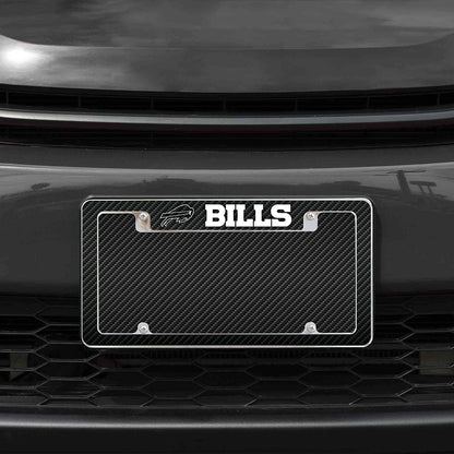 Buffalo Bills Metal License Plate Frame Chrome Tag Cover Carbon Fiber Design 6x12 Inch