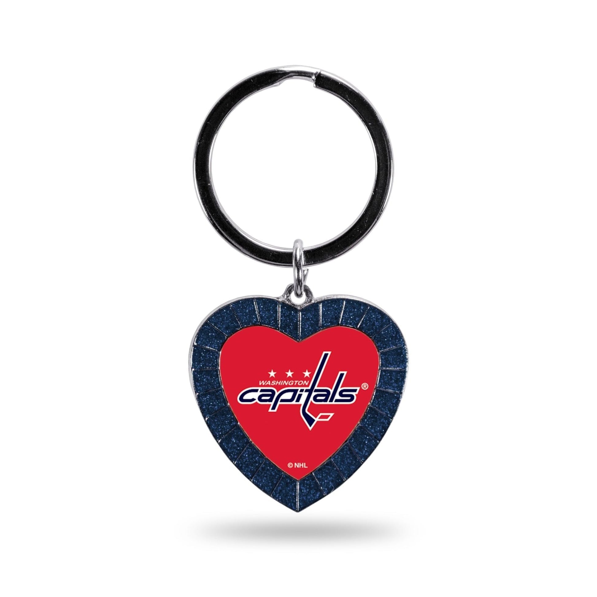 Washington Capitals Metal Keychain, Team Color Rhinestone Heart