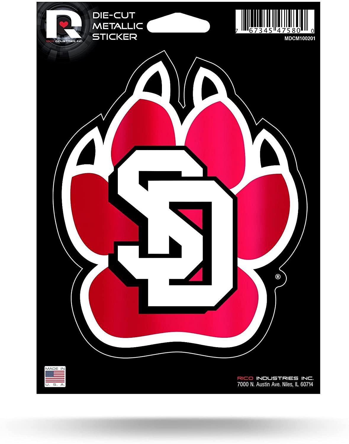University of South Dakota Coyotes 5 Inch Sticker Decal Metallic Shimmer Design Flat Vinyl