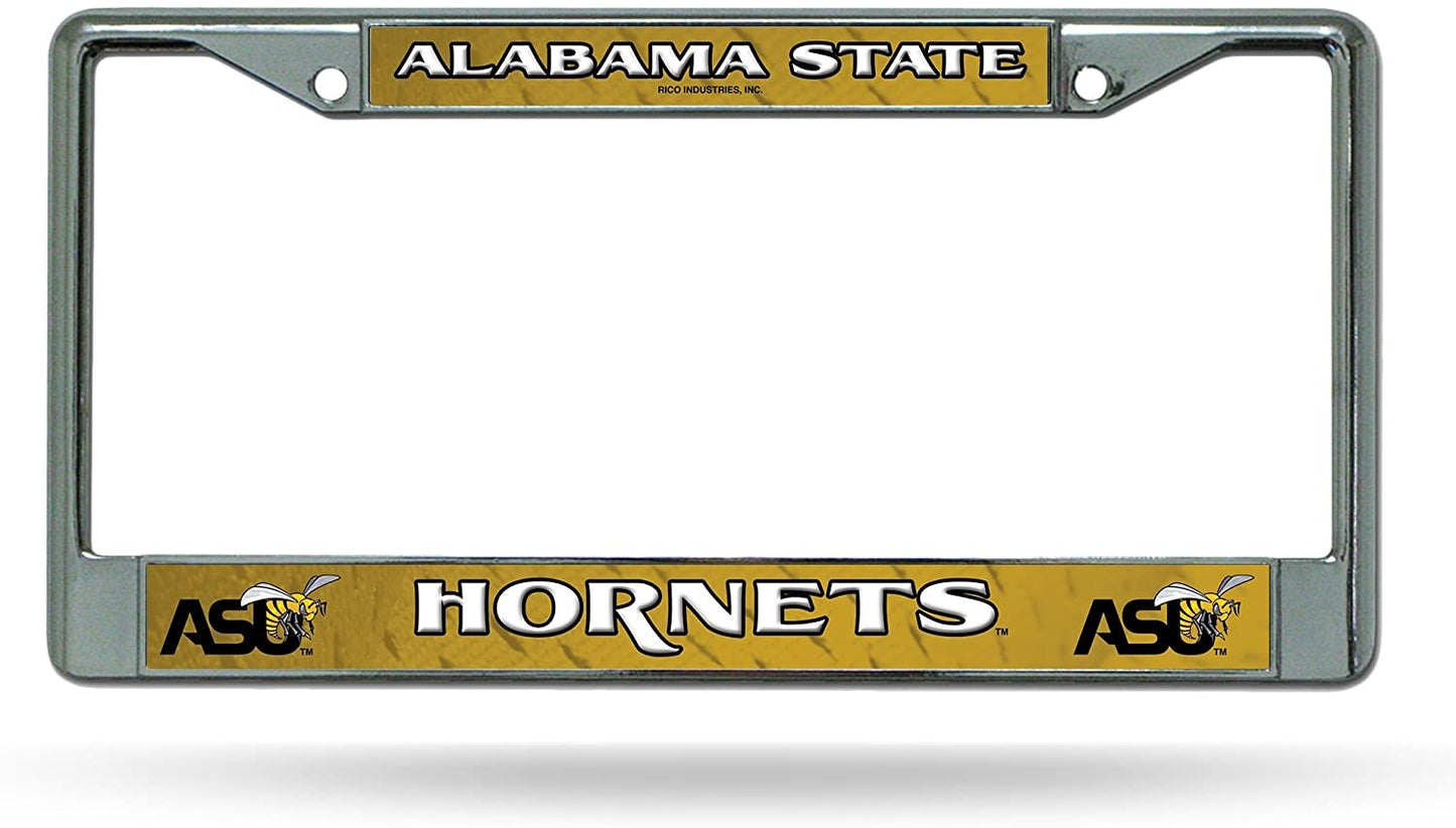 Alabama State University Hornets Metal License Plate Frame Chrome Tag Cover 6x12 Inch