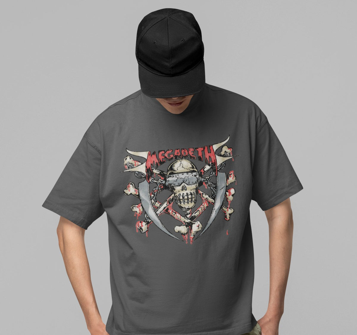 Megadeth Hand Painted Vic Jumbo Print Officially Licensed Mens T Shirt Charcoal