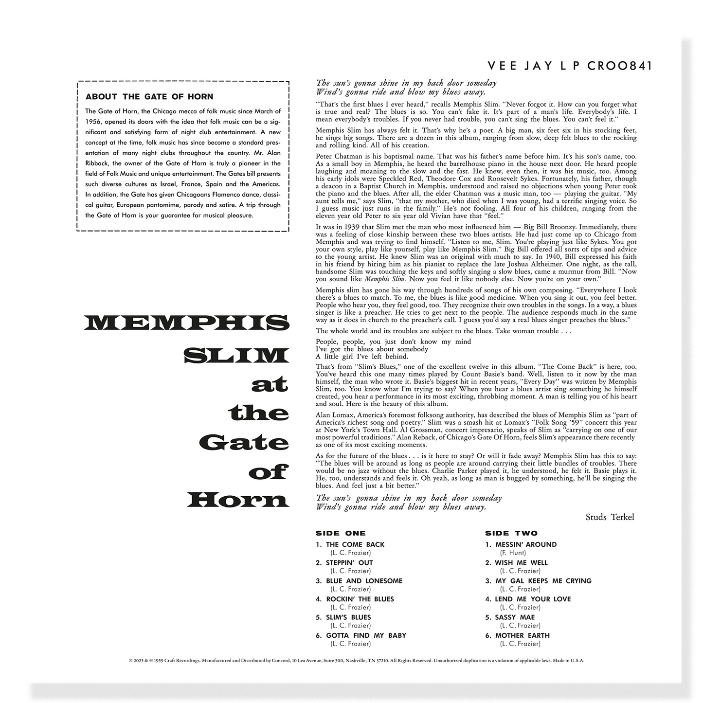 At The Gate of Horn (Bluesville Series) (180g LP) Vinyl Record