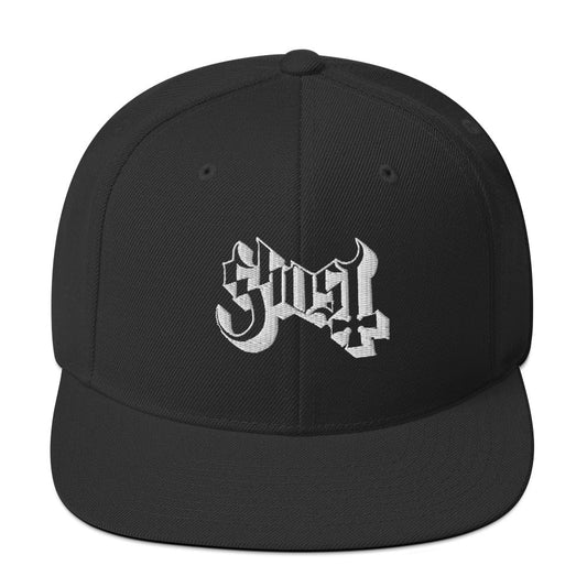 MerchMoment Ghost Classic Logo White Embroidered Snap Back Hat
