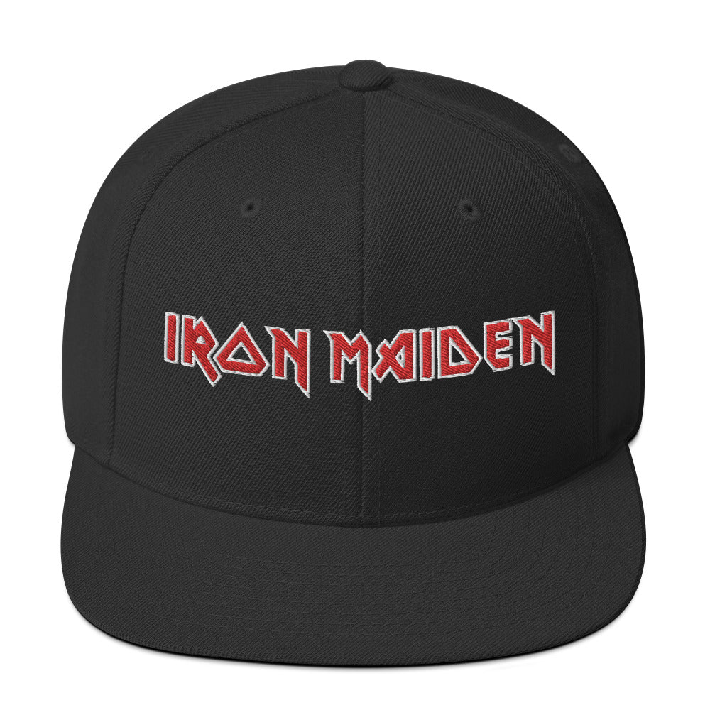MerchMoment Iron Maiden Classic Logo Black Embroidered Snap Back Hat Officially Licensed