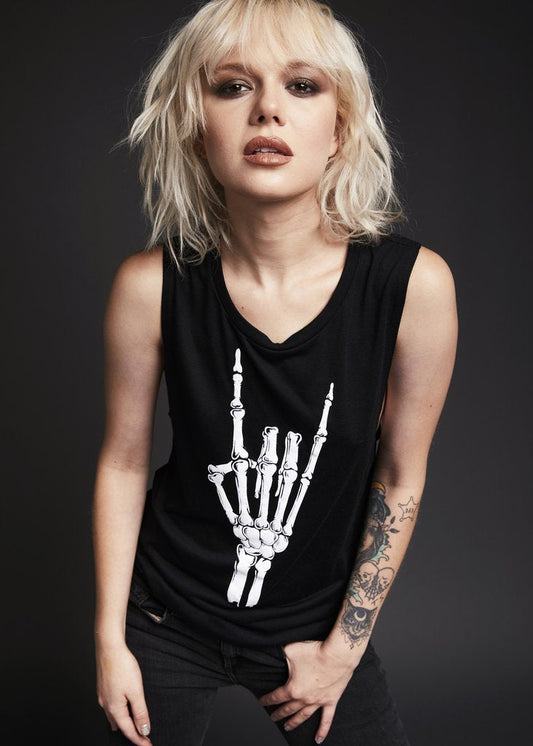 Hell Raiser Skeleton Heavy Metal Hand Loose Fit Tank Top