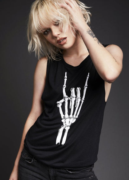 Hell Raiser Skeleton Heavy Metal Hand Loose Fit Tank Top