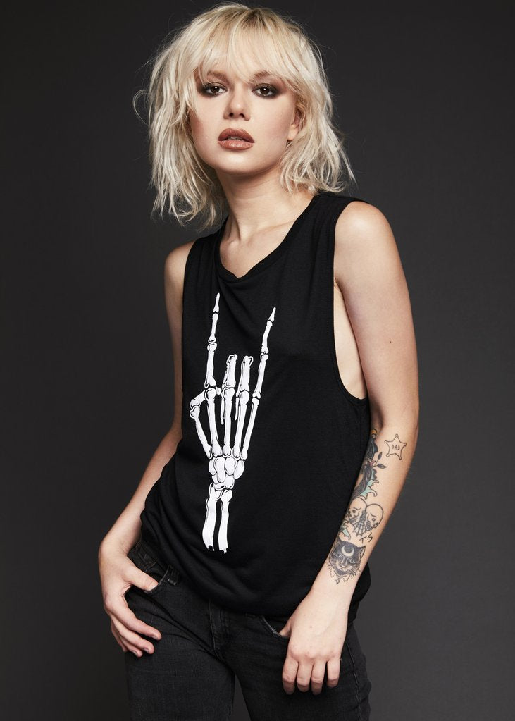 Hell Raiser Skeleton Heavy Metal Hand Loose Fit Tank Top