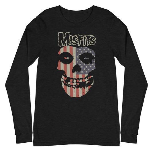 Misfits USA Skull Mens Long Sleeve Shirt Black