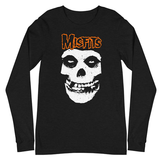 Misfits Orange Skull Mens Long Sleeve Shirt Black