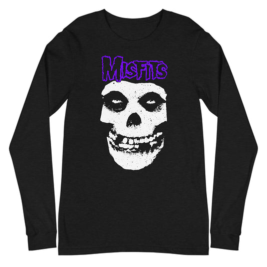 Misfits Purple Skull Mens Long Sleeve Shirt Black