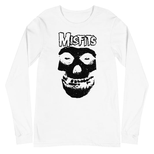 Misfits Black Skull Mens Long Sleeve Shirt White