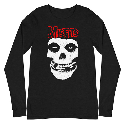 Misfits Red Skull Mens Long Sleeve Shirt Black