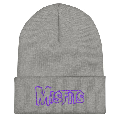 Misfits Purple on Gray Cuffed HD Embroidered Beanie Hat Grey Officially Licensed