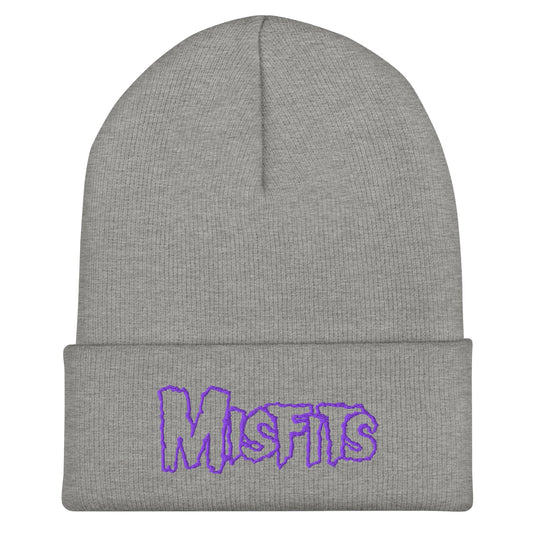 Misfits Purple on Gray Cuffed HD Embroidered Beanie Hat Grey Officially Licensed