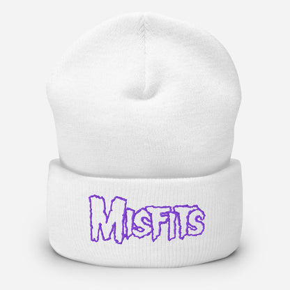 Misfits - Purple on White Cuffed HD Embroidered Beanie Hat White Officially Licensed