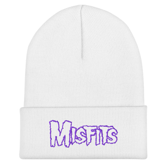 Misfits - Purple on White Cuffed HD Embroidered Beanie Hat White Officially Licensed