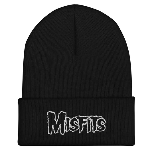 Misfits White on Black Cuffed HD Embroidered Beanie Hat Black Officially Licensed
