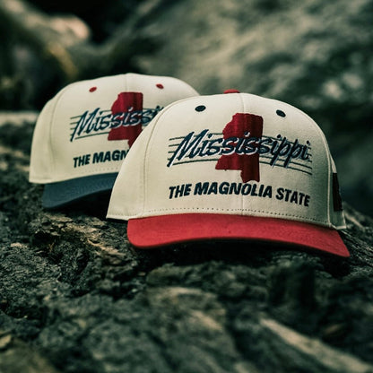 Mississippi Snapback Hat - The Magnolia (Cream/Red)