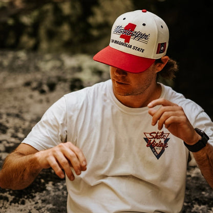 Mississippi Snapback Hat - The Magnolia (Cream/Red)