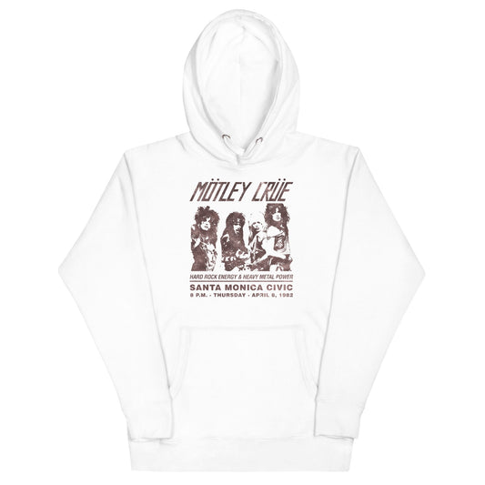 Motley Crue '82 Santa Monica Classic Mens Officially Licensed Hoodie White