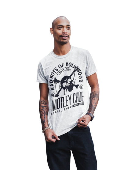 Motley Crue Bad Boys of Hollywood Jumbo Print Mens T Shirt White