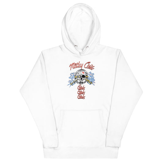 Motley Crue Girl's Skull Classic Mens Officially Licensed Hoodie White
