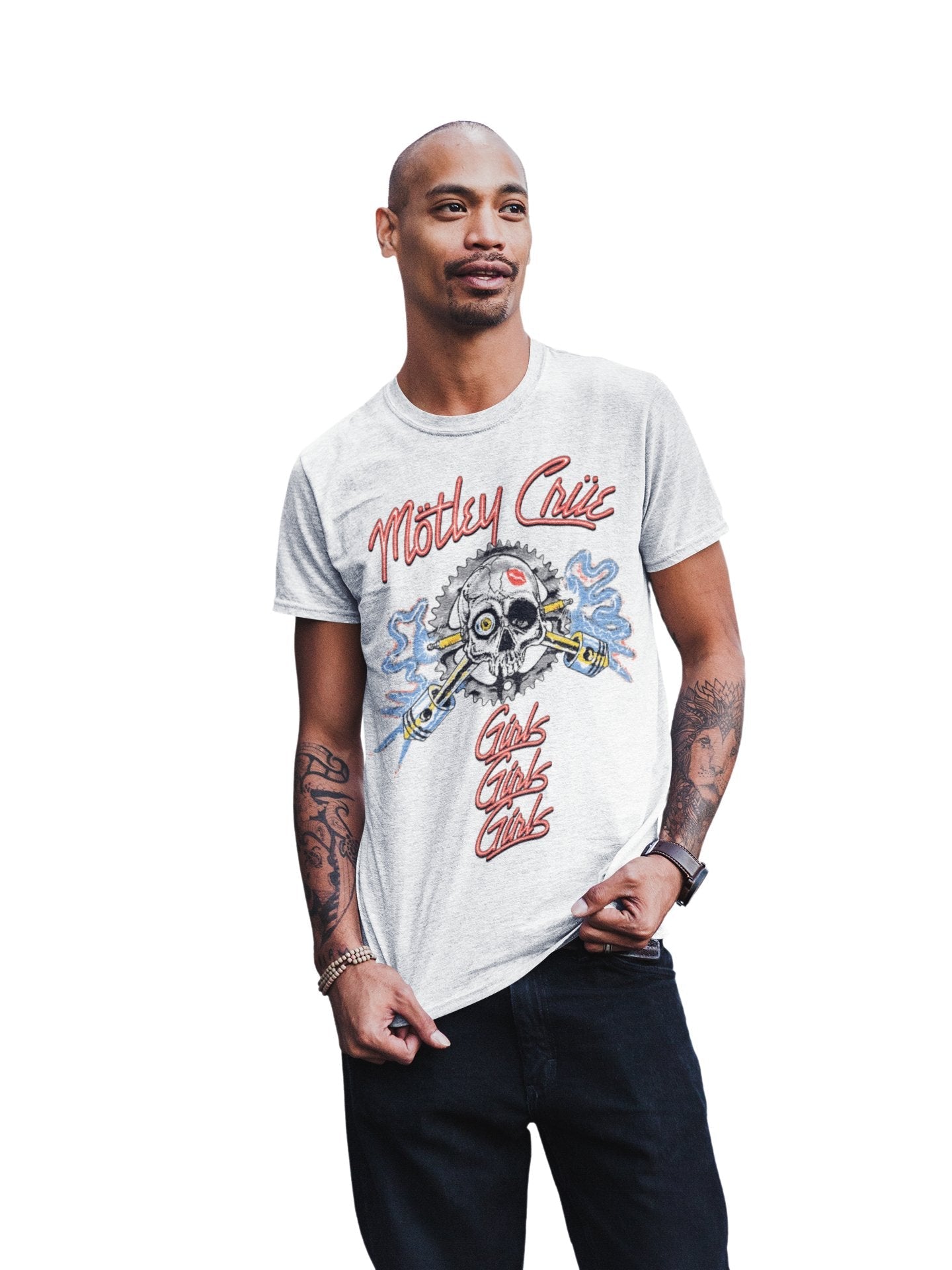 Motley Crue Girl's Skull Jumbo Print Mens T Shirt White