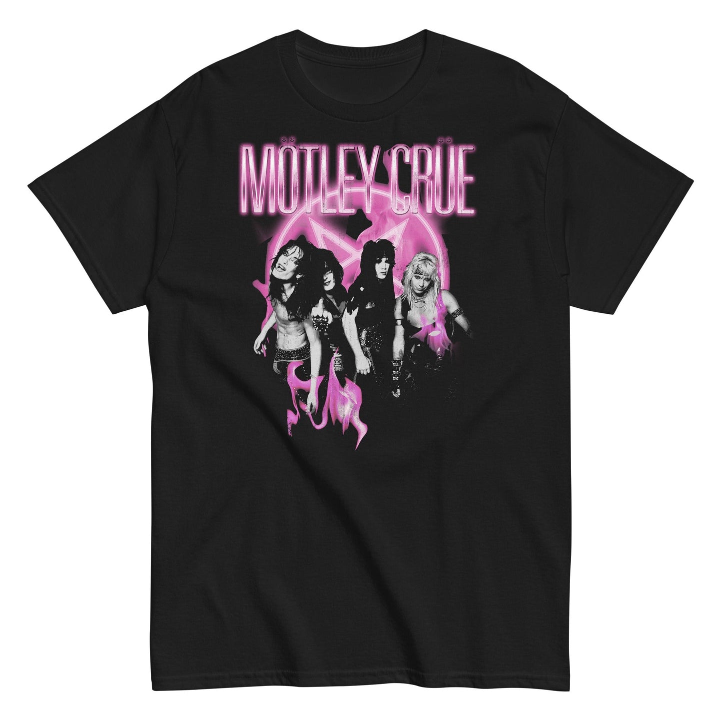 Motley Crue Neon Pink Mens T Shirt Black