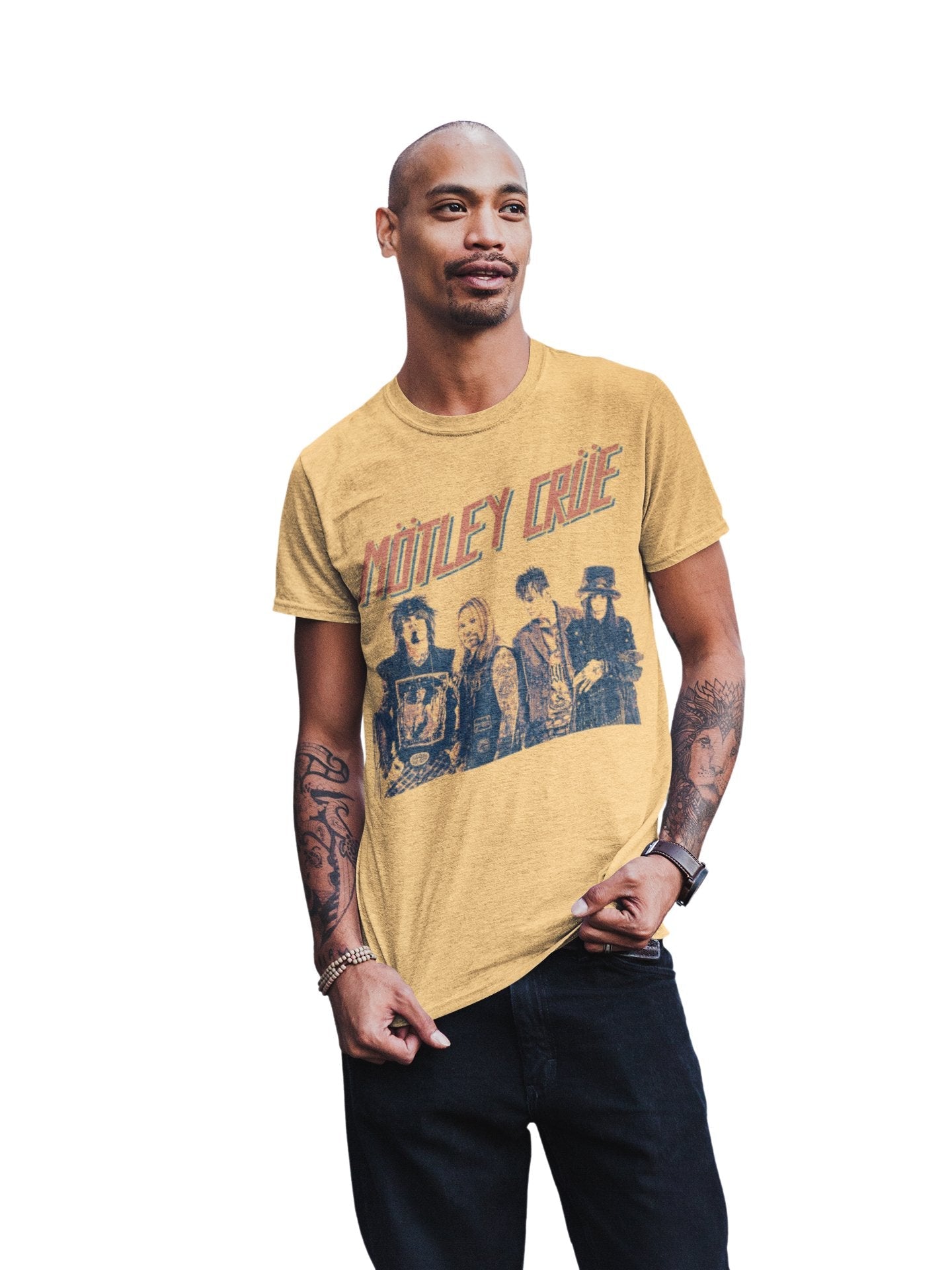 Motley Crue Retro Boomin Jumbo Print Mens T Shirt Yellow