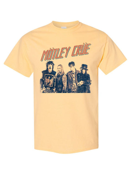 Motley Crue Retro Boomin Jumbo Print Mens T Shirt Yellow