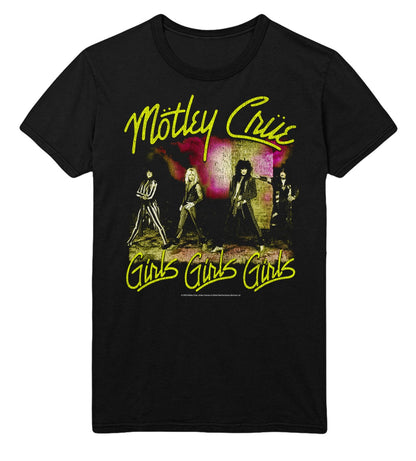 Motley Crue Yellow Girls Mens T Shirt Black