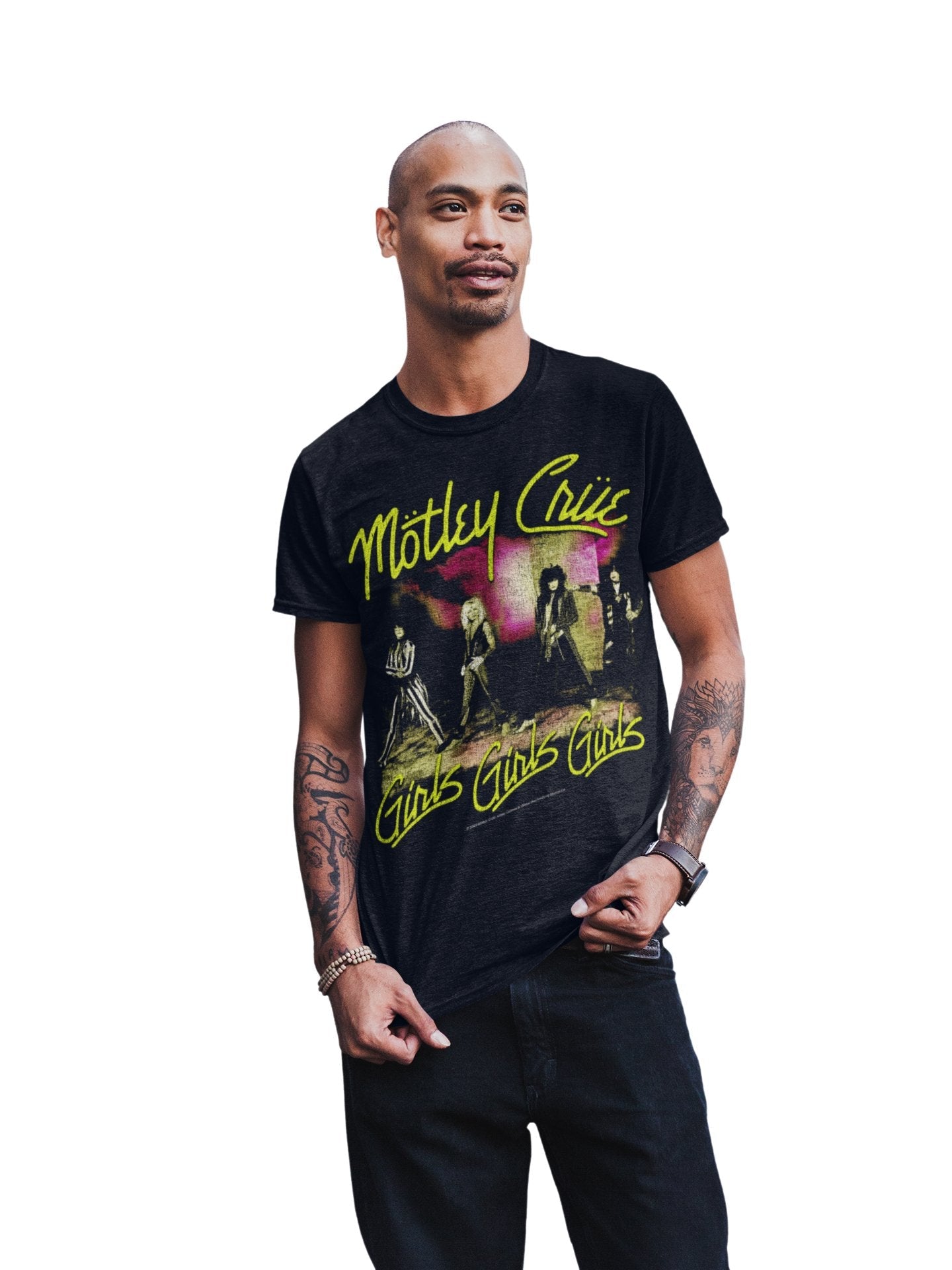 Motley Crue Yellow Girls Mens T Shirt Black