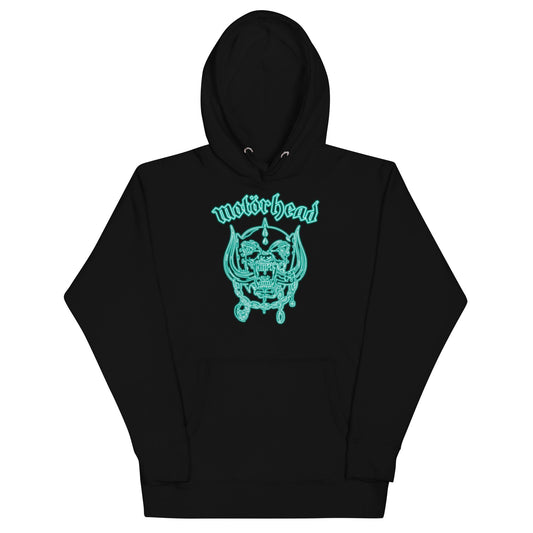 Motorhead Neon Teal Warpig Mens Hoodie Black