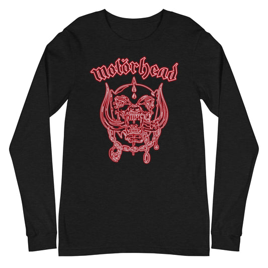 Motorhead Neon Red Warpig Mens Long Sleeve Shirt Black