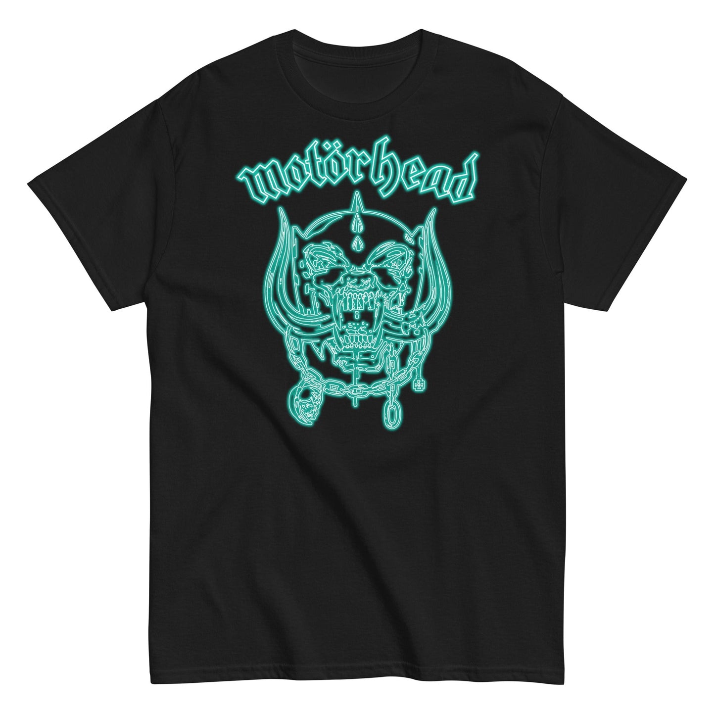 Motorhead Neon Teal Warpig Mens T Shirt Black