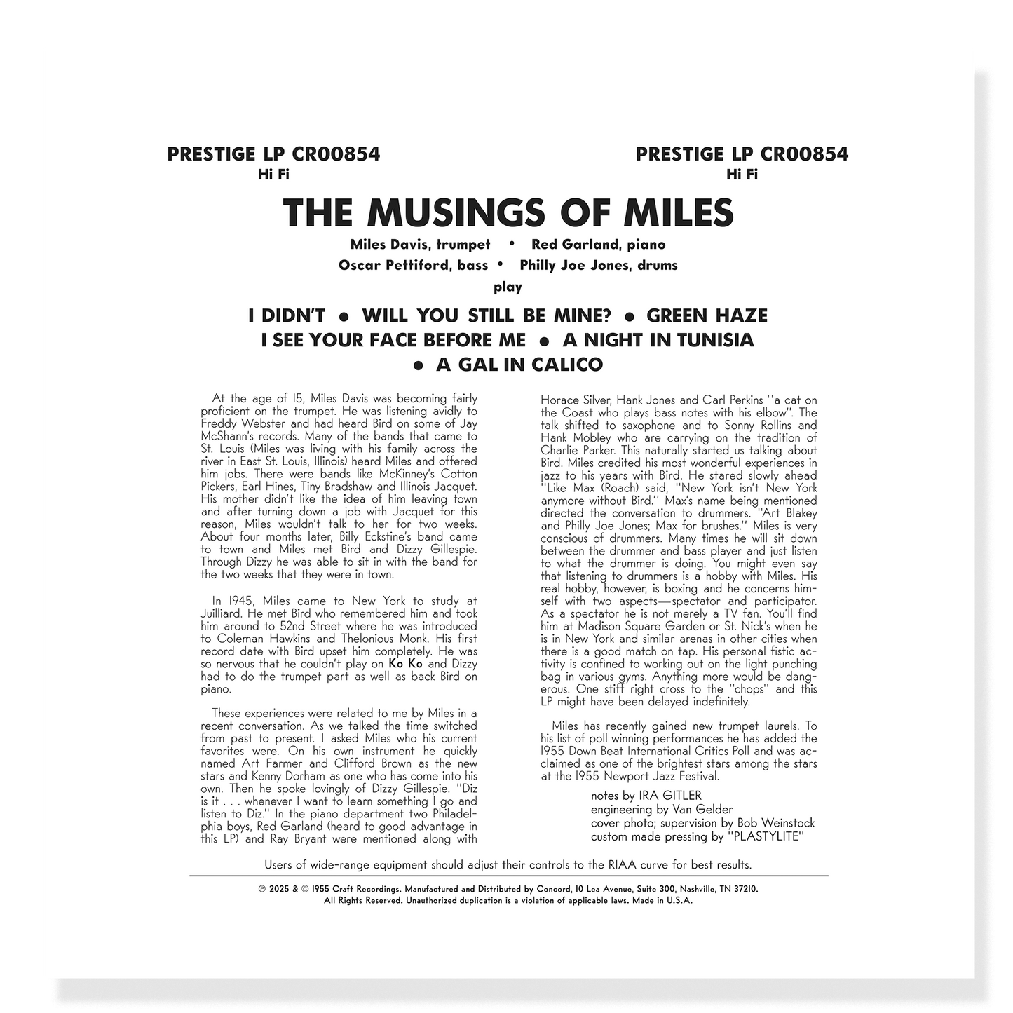 The Musings Of Miles (Original Jazz Classics Series)(180g LP) Vinyl Record