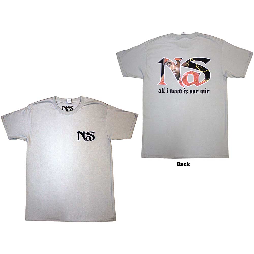 Nas One Mic Mens T Shirt Grey