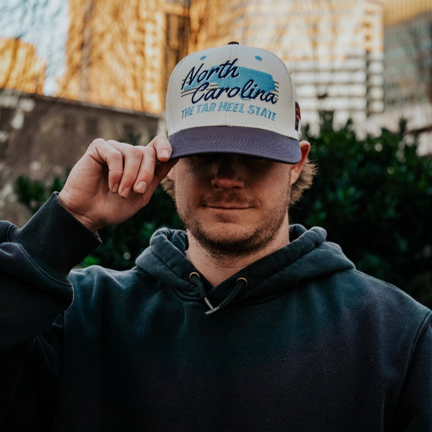 North Carolina Snapback Hat - The Tar Heel (Cream/Navy)
